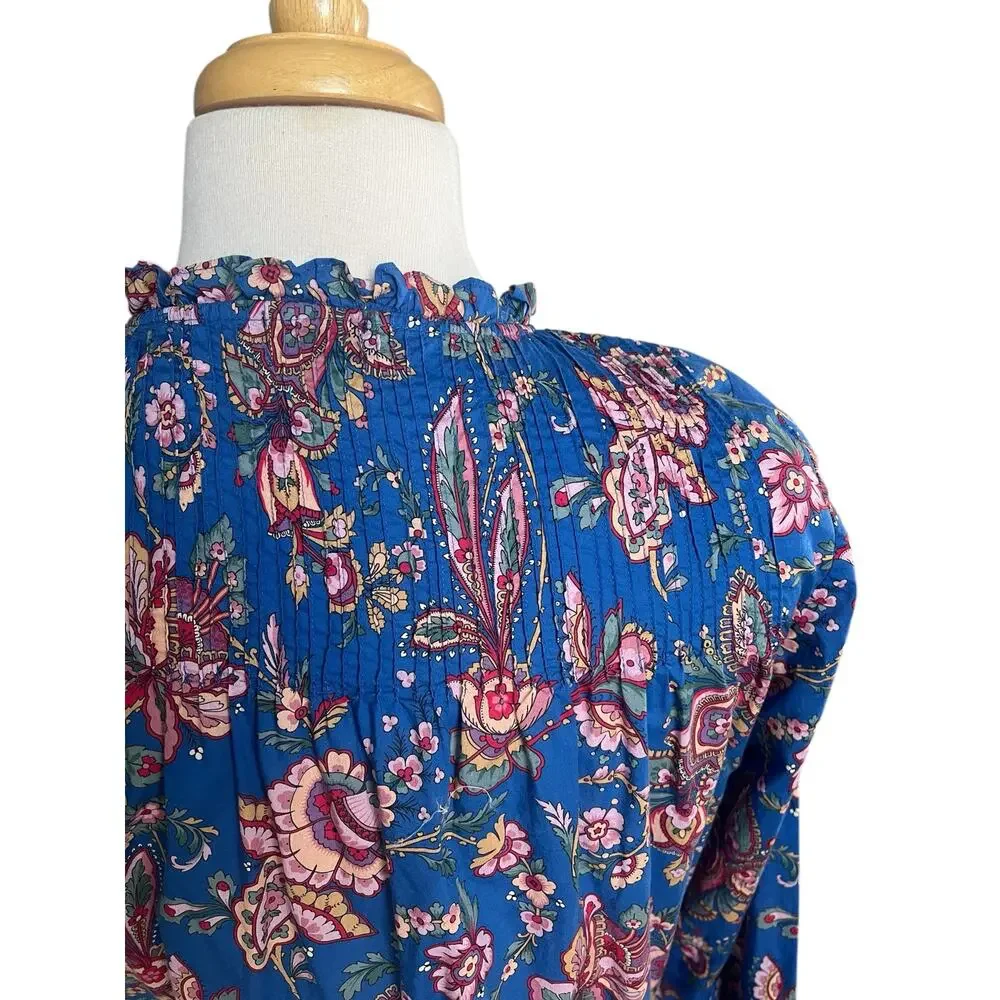 J. Crew Liberty Popover Blouse Top Floral Ruffle Preppy Boho Cotton Casual 2